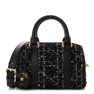 Christian Dior Tweed Cannage Groove 20 Bag Black White