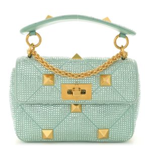 Valentino Garavani Crystal Suede Small Roman Stud Shoulder Bag Green