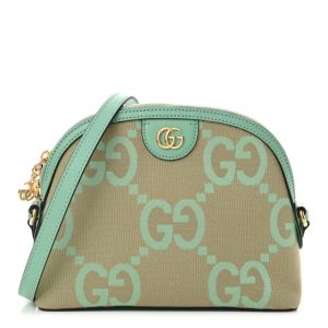 Gucci Monogram Jumbo GG Textured Dollar Calfskin Small Ophidia Dome Shoulder Bag Beige Pepperlight Mint