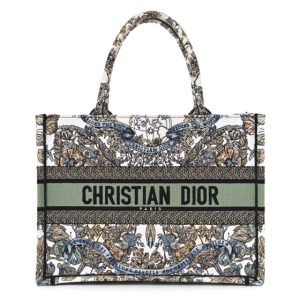 Christian Dior Canvas Embroidered Medium Around The World Book Tote White Multicolor