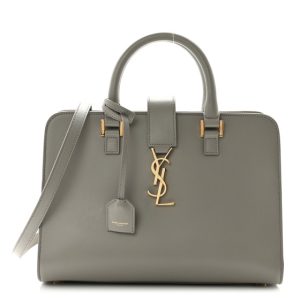 Saint Laurent Smooth Calfskin Small Monogram Cabas Oyster Grey