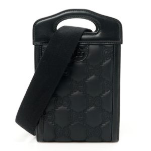 Gucci Nylon Calfskin Enamel GG Matelasse Mini Top Slip Handle Crossbody Bag Black