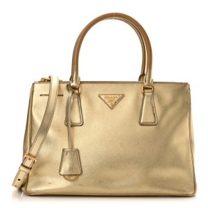 Prada Metallic Saffiano Small Galleria Double Zip Tote Platino