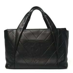Chanel Calfskin Chevron CC All Day Tote Black