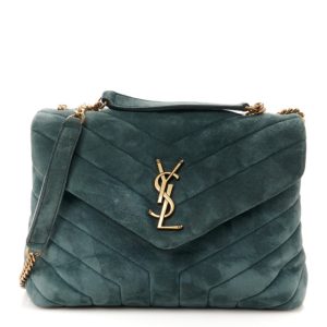 Saint Laurent Suede Calfskin Y Quilted Monogram Small Loulou Chain Satchel Algae