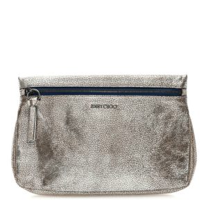Jimmy Choo Metallic Grainy Goatskin Zena Clutch Platinum