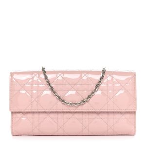 Christian Dior Patent Cannage Lady Dior Rendezvous Wallet On Chain Light Pink