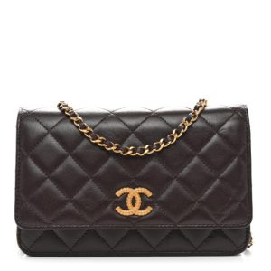 Chanel Lambskin Quilted Studded CC Wallet On Chain WOC Brown