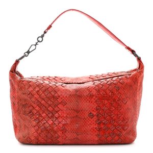 Bottega Veneta Snakeskin Intrecciato Small Shoulder Bag Red Multicolor
