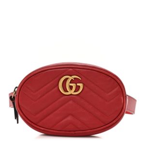 Gucci Calfskin Matelasse GG Marmont Belt Bag 85 34 Hibiscus Red
