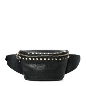 Valentino Garavani Grainy Calfskin Rockstud Belt Bag Black