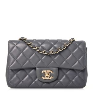 Chanel Lambskin Quilted Mini Rectangular Flap Grey