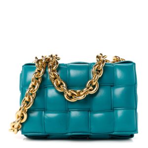 Bottega Veneta Lambskin Maxi Intreccio Padded Chain Cassette Crossbody Bag Mallard