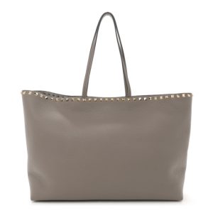 Valentino Garavani Grained Calfskin Small Rockstud Shoulder Tote Dove Gray