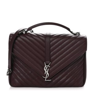 Saint Laurent Sheepskin Matelasse Chevron Large College Monogram Satchel Oxblood