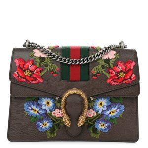 Gucci Calfskin Web Floral Embroidered Medium Dionysus Shoulder Bag New Acero