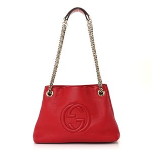 Gucci Pebbled Calfskin Small Soho Chain Shoulder Bag Tabasco Red