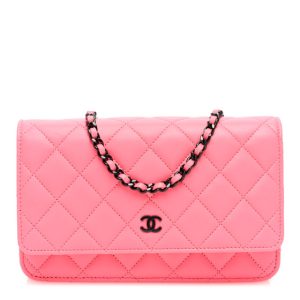 Chanel Lambskin Quilted Wallet On Chain WOC Coral Pink