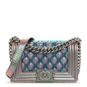 Chanel Iridescent Patent Calfskin PVC Quilted Small Boy Flap Light Purple