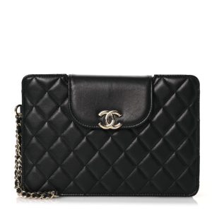 Chanel Lambskin Quilted CC Pouch Wristlet Black