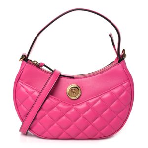 Versace Calfskin Quilted Medusa Half Moon Shoulder Bag Fuxia