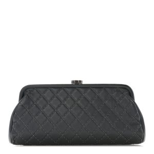Chanel Lambskin Stitched Timeless Clutch Grey