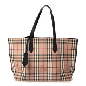 Burberry Grainy Calfskin Haymarket Check Medium Reversible Tote Black