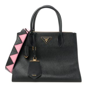 Prada Saffiano City Calfskin Greche Paradigme Bag Black Begonia