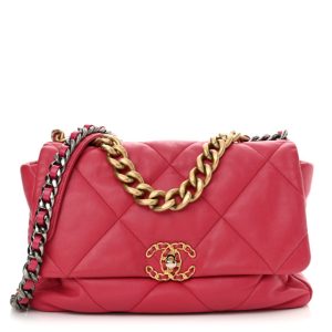 Chanel Goatskin Quilted Large Chanel 19 Flap Dark Pink