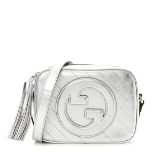 Gucci Metallic Sakai Be Green Calfskin Diagonal Stitched Small Blondie Shoulder Bag Silver