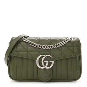 Gucci Calfskin Matelasse Aria Small GG Marmont Shoulder Bag Military Wood