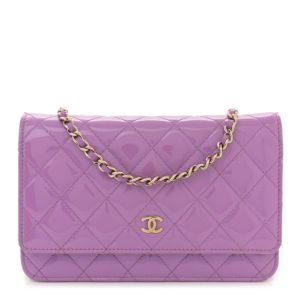 Chanel Patent Quilted Wallet On Chain WOC Purple