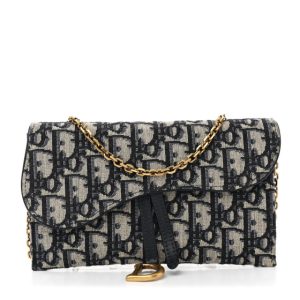 Christian Dior Oblique Saddle Chain Long Wallet Blue