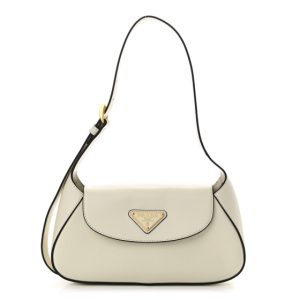 Prada Spazzolato Flap Shoulder Bag White