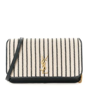 Saint Laurent Canvas Striped Phone Holder Crossbody Beige Black