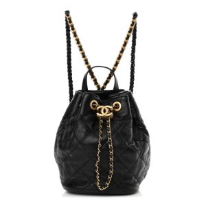 Chanel Lambskin Quilted Small Drawstring Backpack Black