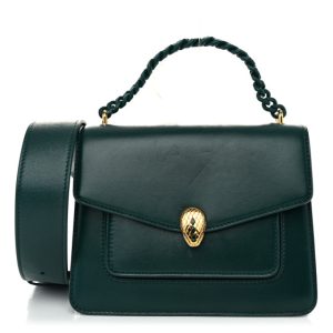 Bulgari Nappa Monochrome Serpenti Forever Maxi Chain Crossbody Bag Forest Emerald