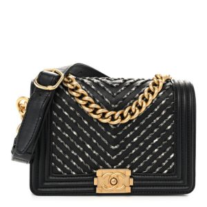 Chanel Calfskin Chevron Embroidered Boy By The Sea Flap Waist Belt Bag Black