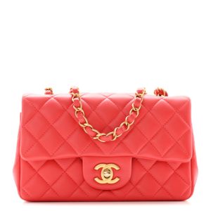 Chanel Lambskin Quilted Mini Rectangular Flap Red