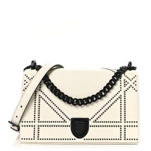 Christian Dior Ultra Matte Calfskin Studded Medium Diorama Flap Bag White Black