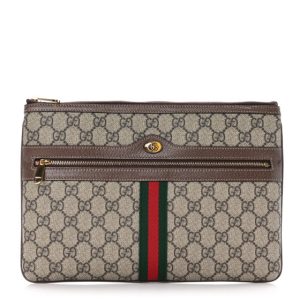 Gucci GG Supreme Monogram Large Ophidia Pouch Clutch Brown
