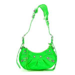 Balenciaga Agneau Arena Crystal Le Cagole Shoulder Bag XS Fluo Green