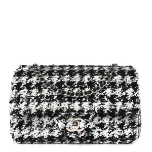 Chanel Sequin Mini Houndstooth Rectangular Flap Black White