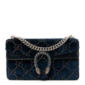 Gucci Velvet Skipper Crystal GG Monogram Small Dionysus Shoulder Bag Blue Beige Black