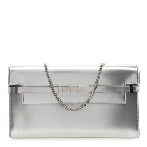 Saint Laurent Metallic Calfskin Manhattan Chain Clutch Metal Argento