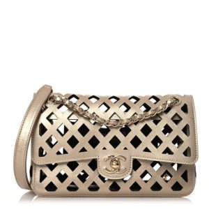 Chanel Metallic Lambskin Small Sea Through Flap Gold Black