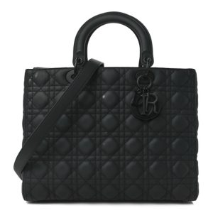 Christian Dior Ultra Matte Calfskin Cannage Large Lady Dior Black