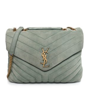 Saint Laurent Suede Y Quilted Monogram Medium Loulou Chain Satchel Vert Opaline
