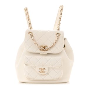 Chanel Lambskin Quilted Small Duma Drawstring Backpack White