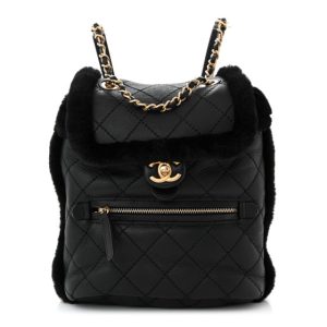Chanel Lambskin Shearling Quilted CC Backpack Black